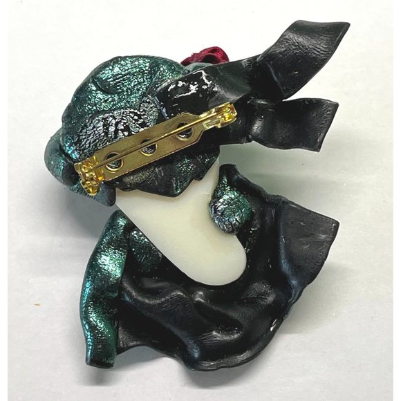 Vintage Art Deco Face Brooch Pin Woman Green Flapper 2.25" Tall - Picture 2 of 6